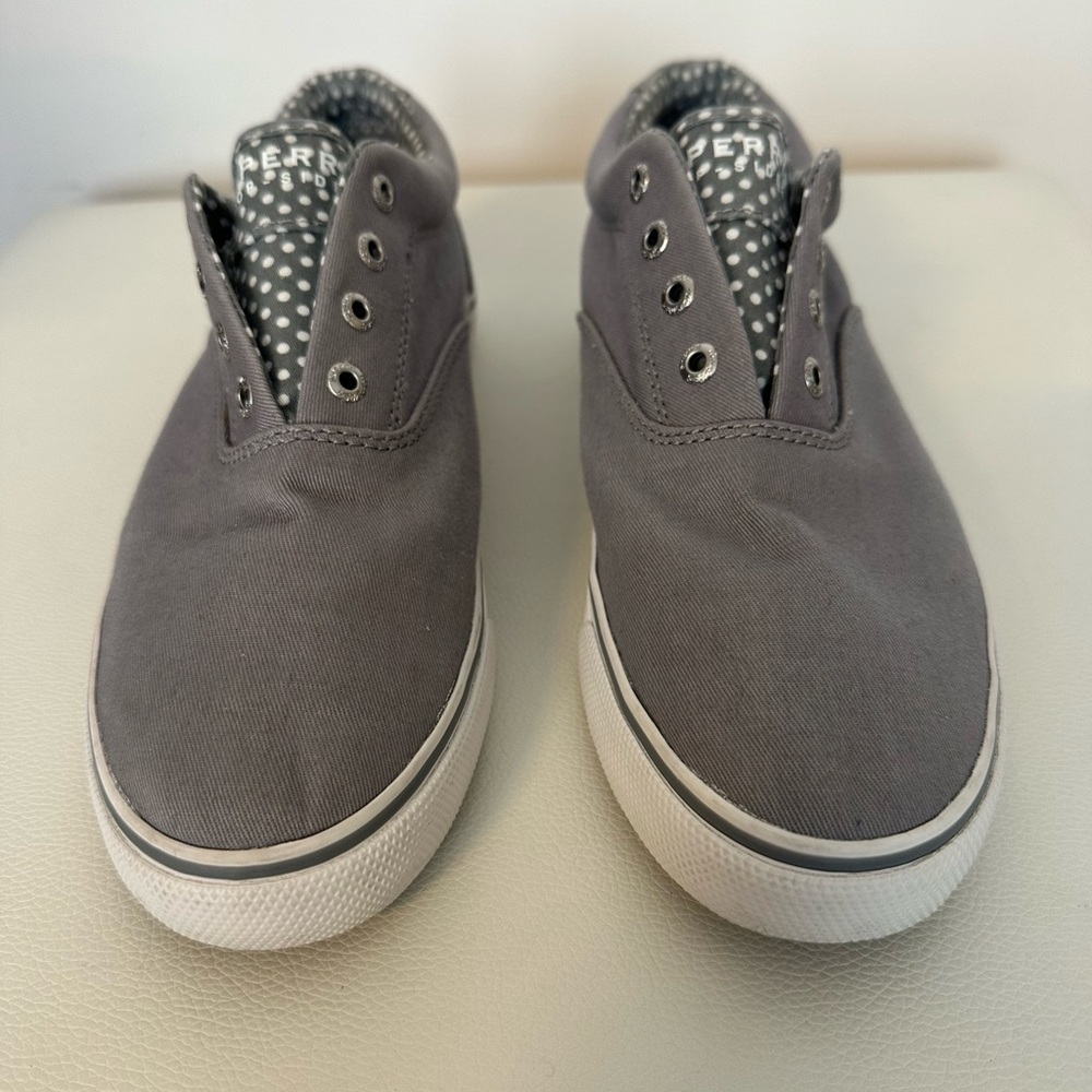 Sperry Top-Sider Grey Canvas Slip-On Sneakers Polka Dot Lining 8.5